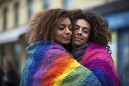 lesbian-couple-showing-affection-love-with-rainbow-colors